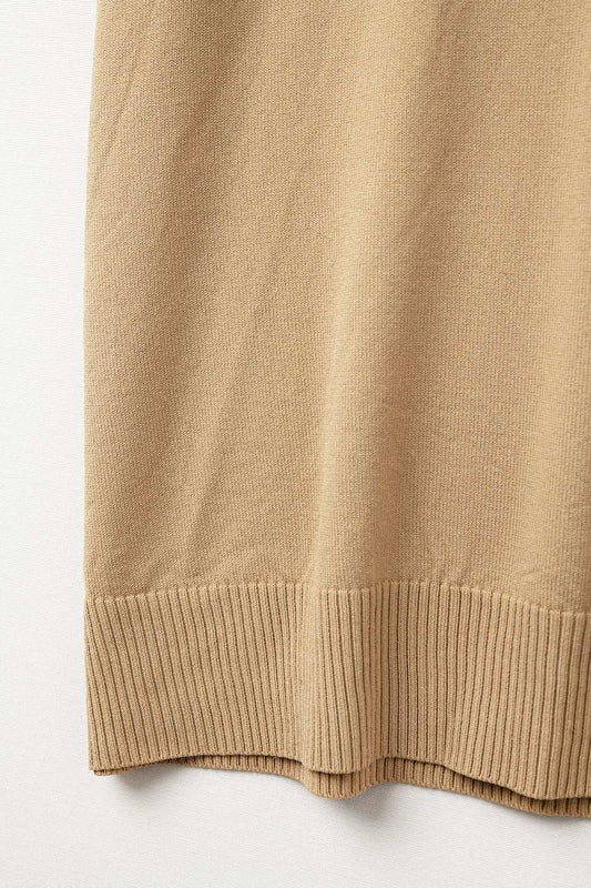 Fine Knit Polo-Style Short Sleeve Top in Camel - Polos