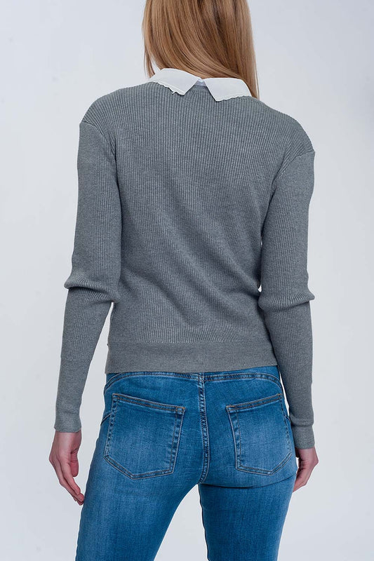 Fitted jumper in gray rib knit - Jumpers