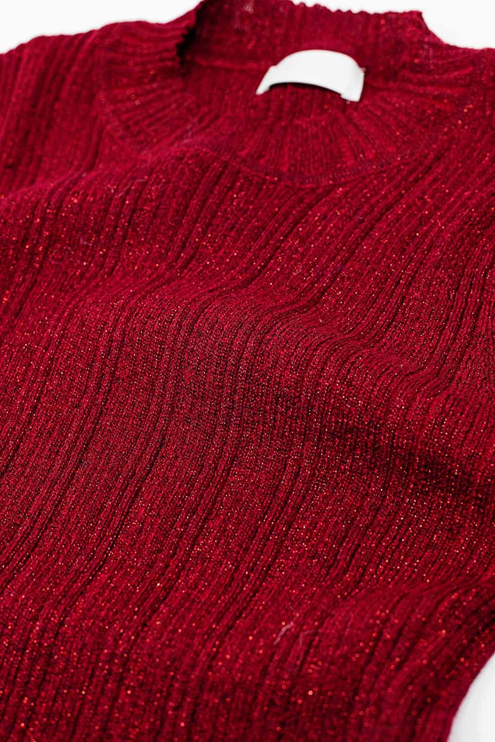 Fitted ribbed sweater in maroon with silver thread detail - Jumpers