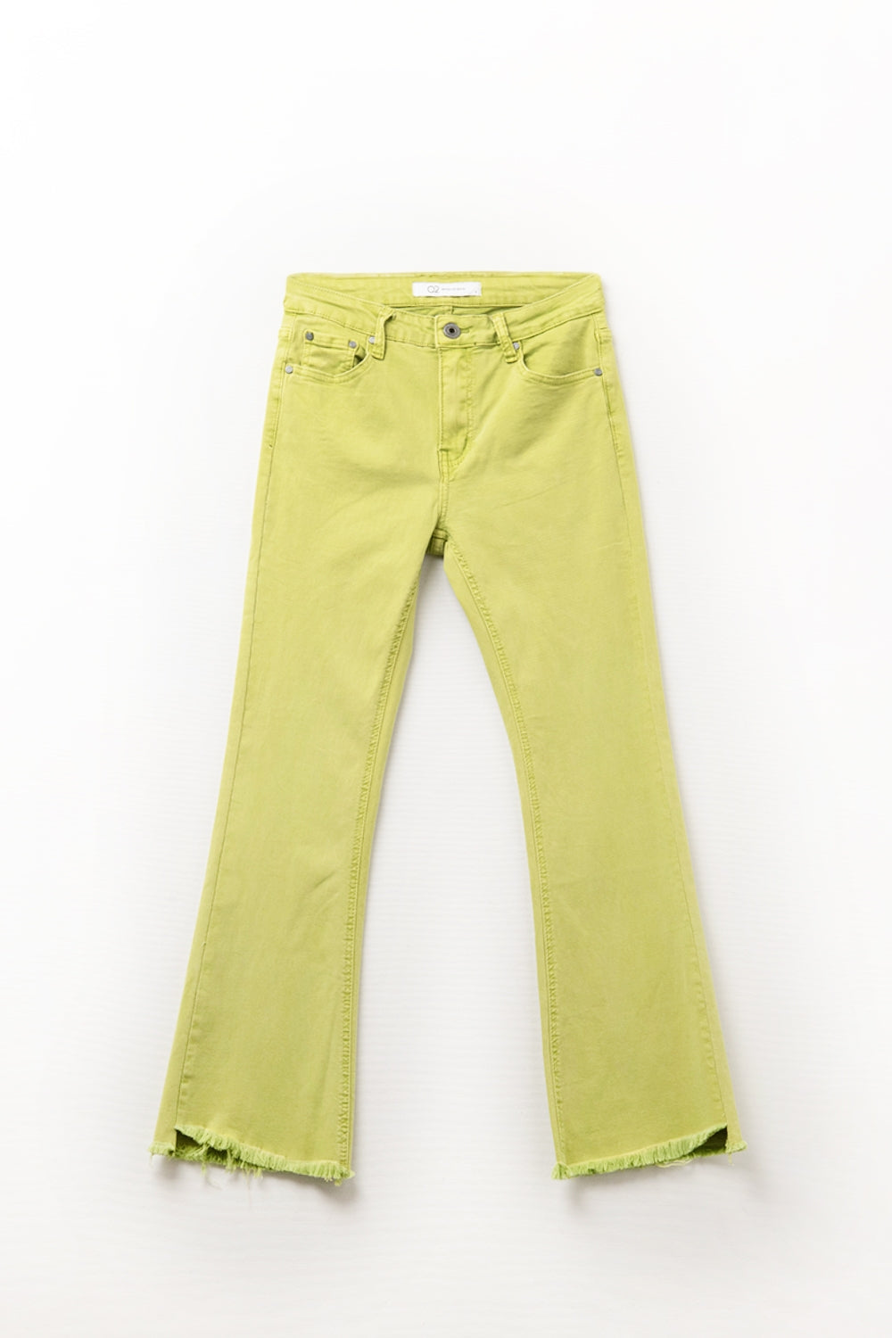 Flare jeans with raw hem edge in lime color - Jeans