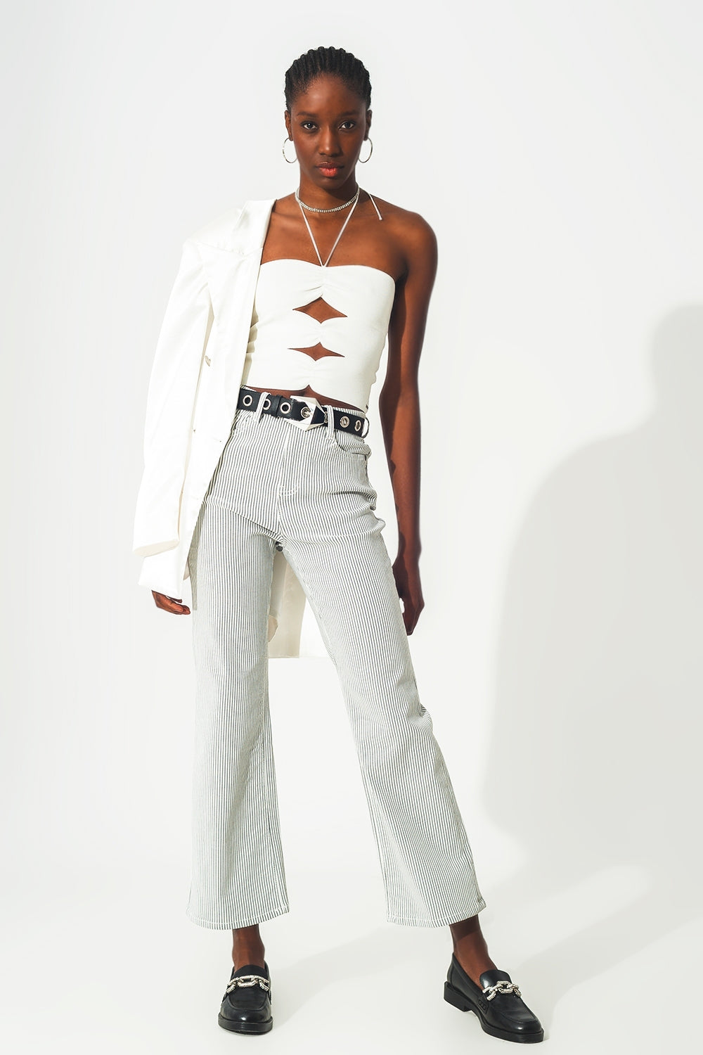 Flared stripe pants in grey - Trousers