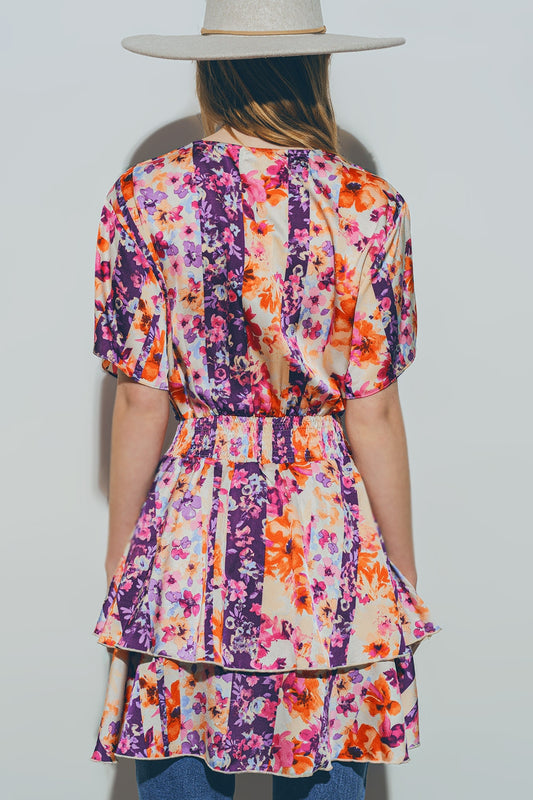 Floral Mini Dress in Multicolour - Dresses