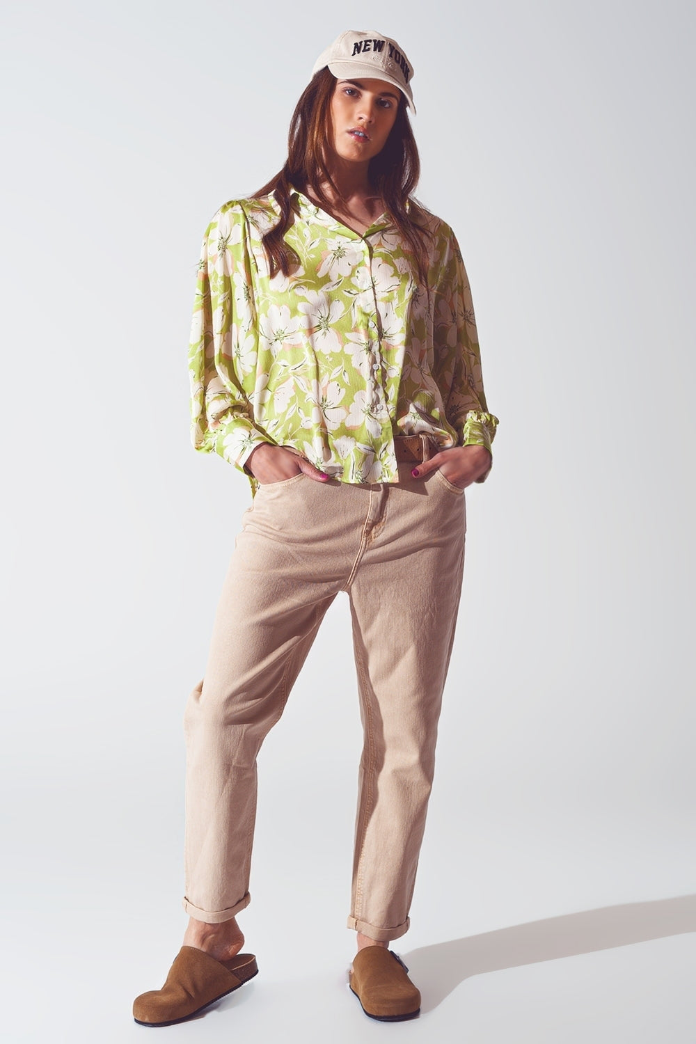 Floral Print chiffon Shirt in Green - Shirts