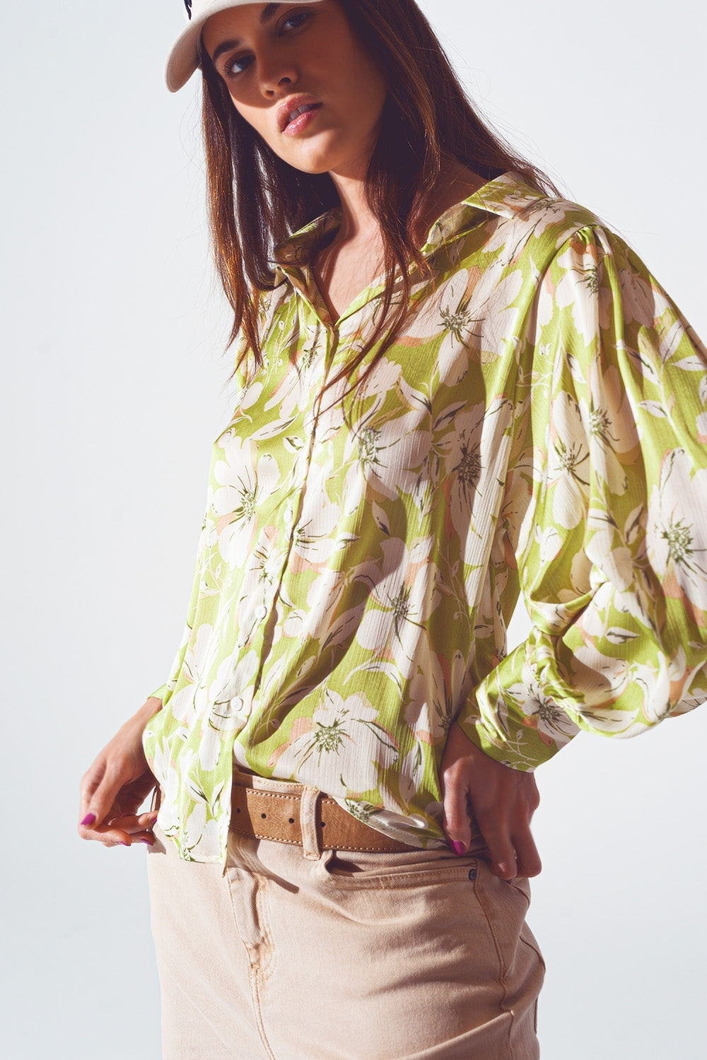 Floral Print chiffon Shirt in Green - Shirts