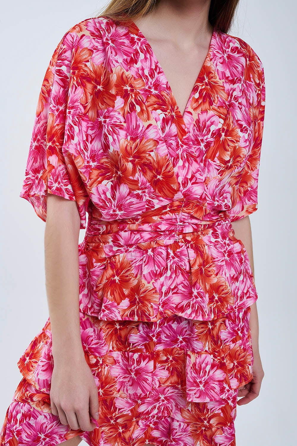 Floral printed Dress With Pink Orange and Red Tones - Dresses