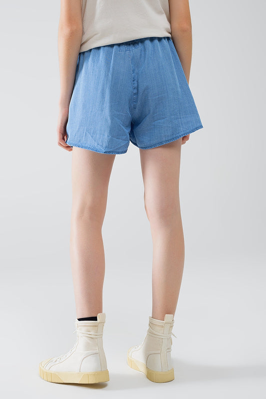 Flowing Tencel Denim Shorts With Side Pockets - Trousers