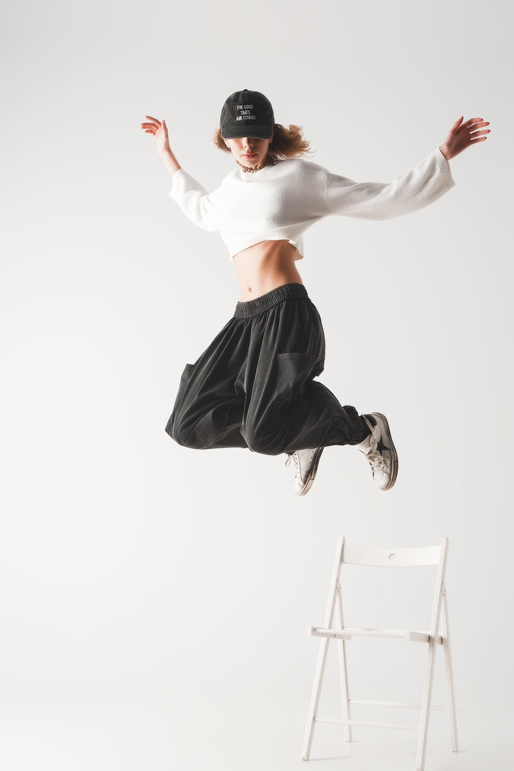 Fluffy cropped jumper in cream - Jumpers