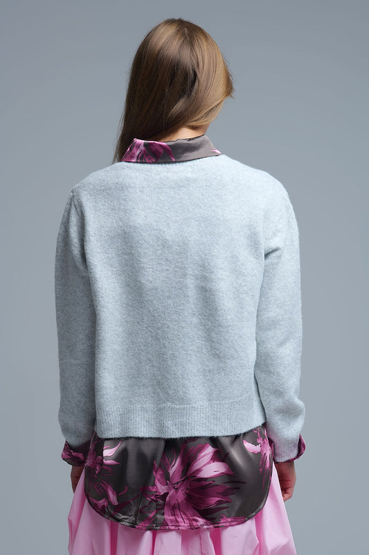 fluffy Gray Cardigan with Heart Buttons - Sweaters