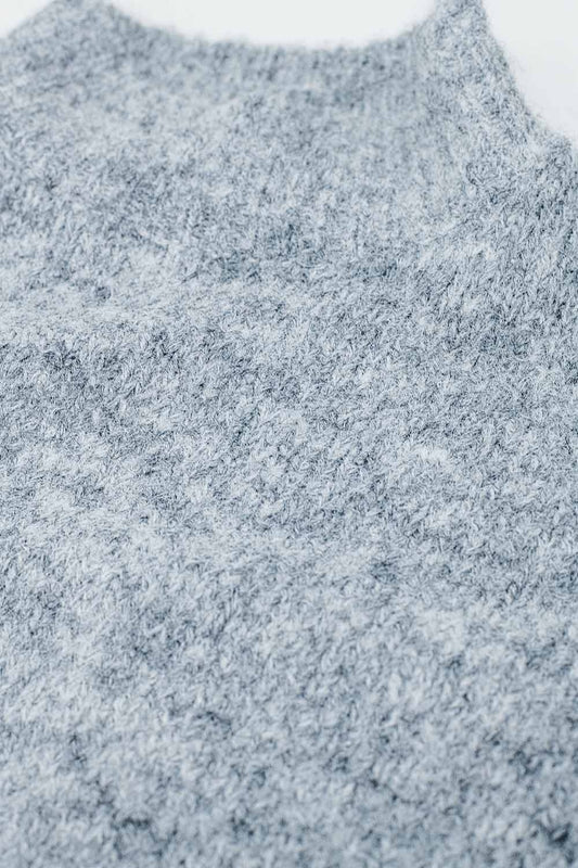 Fluffy grey sweater with high neck and balloon sleeves - Jumpers