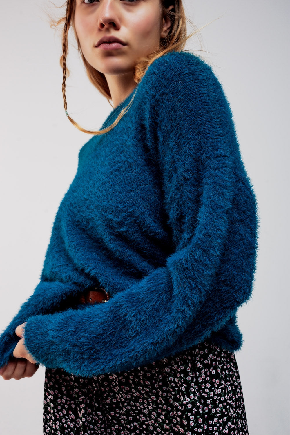 Fluffy knit jumper in blue - Jumpers