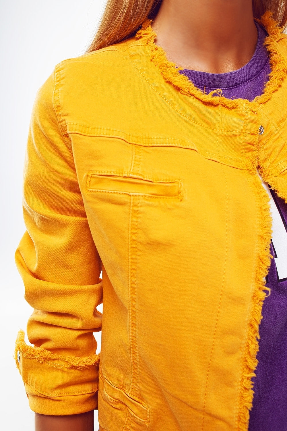 Frayed Ends Denim Jacket in Yellow - Jackets