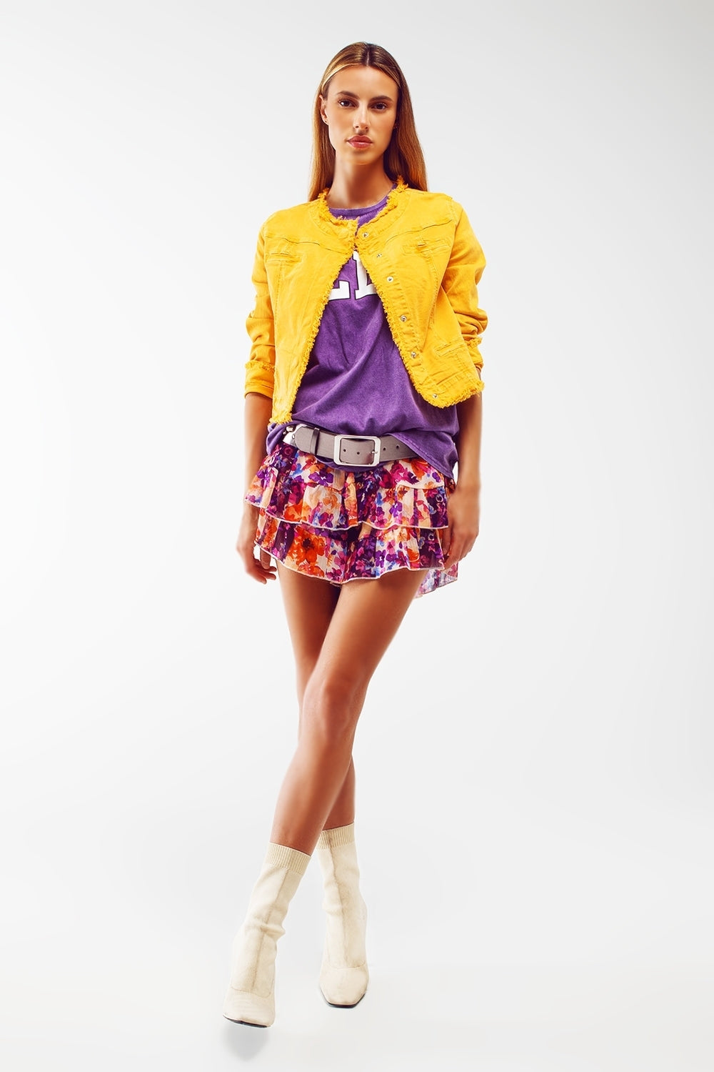 Frayed Ends Denim Jacket in Yellow - Jackets