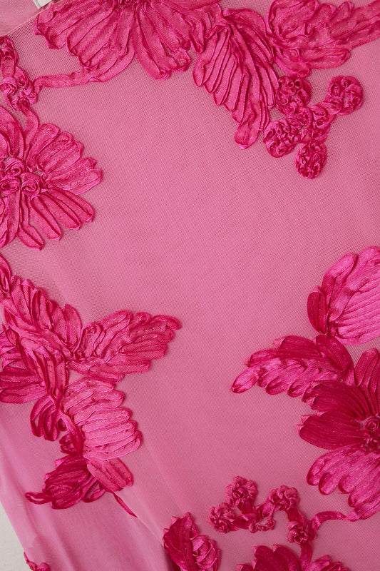 fuchsia chiffon mini dress with floral brocade - Dresses