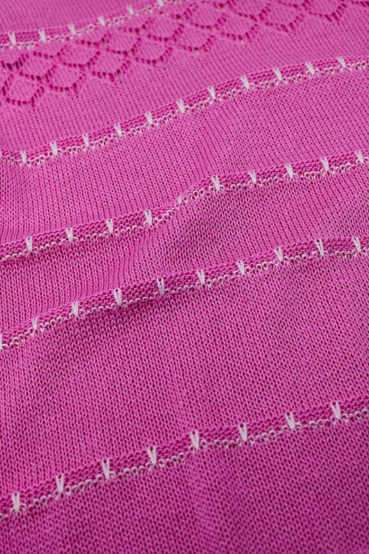 Fuchsia Midi Sleeveless Dress With V-neck and Crochet Design - Dresses