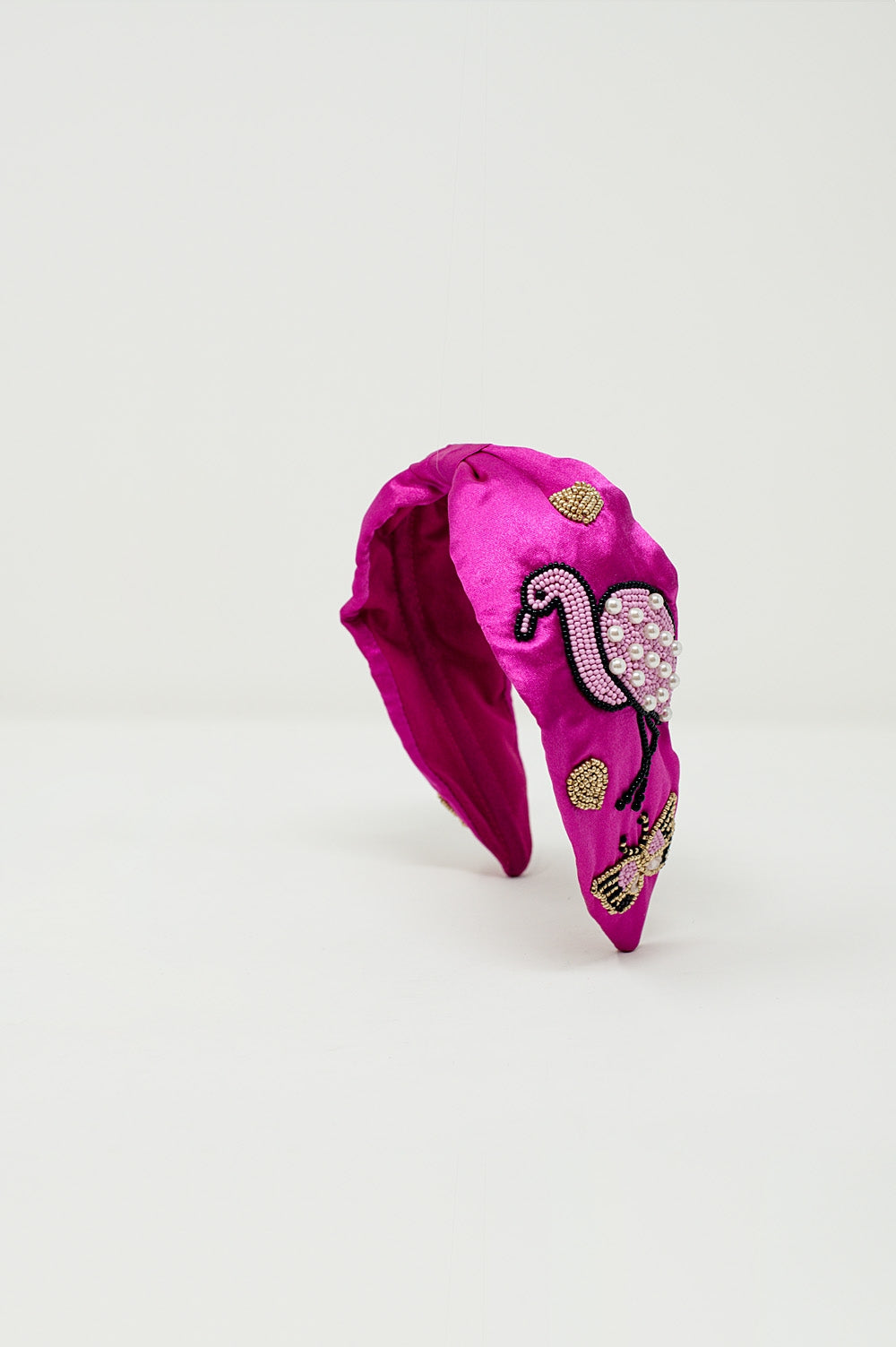 Fuchsia Satin Headband with Embroidered Flamigos - Headbands