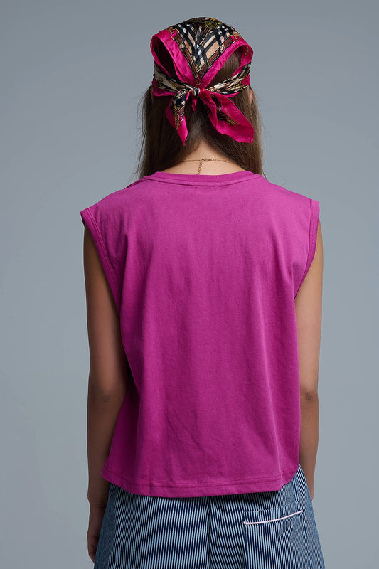 Fuchsia Sleeveless cotton T-shirt - Tops