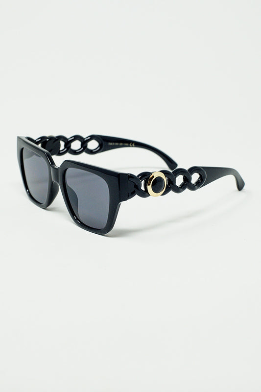 geometric thick black sunglasses with black lens - Sunglasses