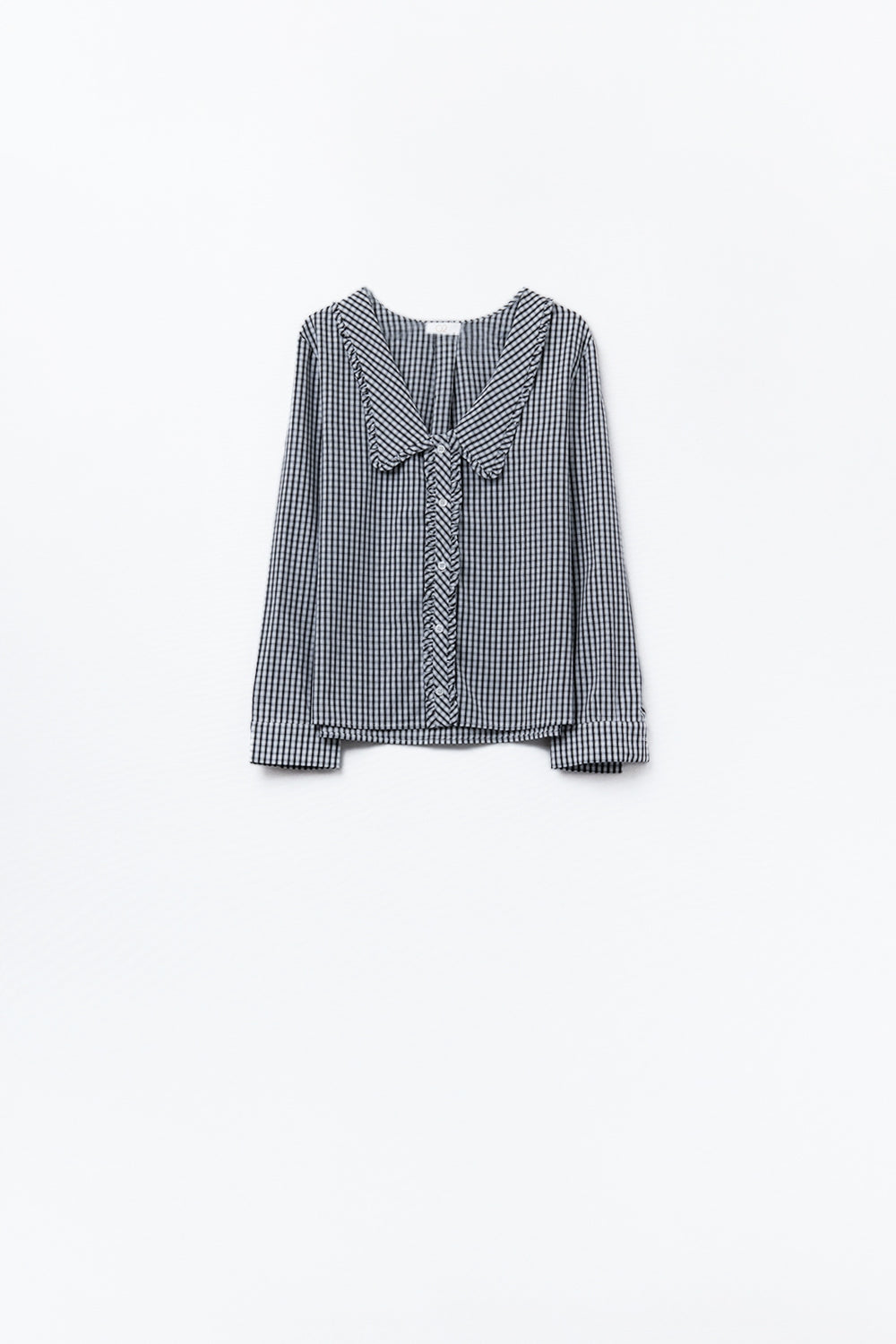Gingham peter pan collar blouse in Black and White - Shirts