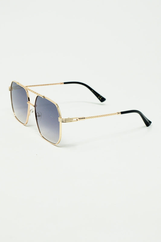 gold square frame sunglasses in ombre blue - Sunglasses