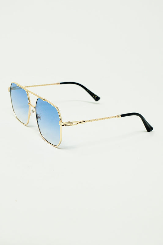 gold square frame sunglasses in ombre light blue - Sunglasses