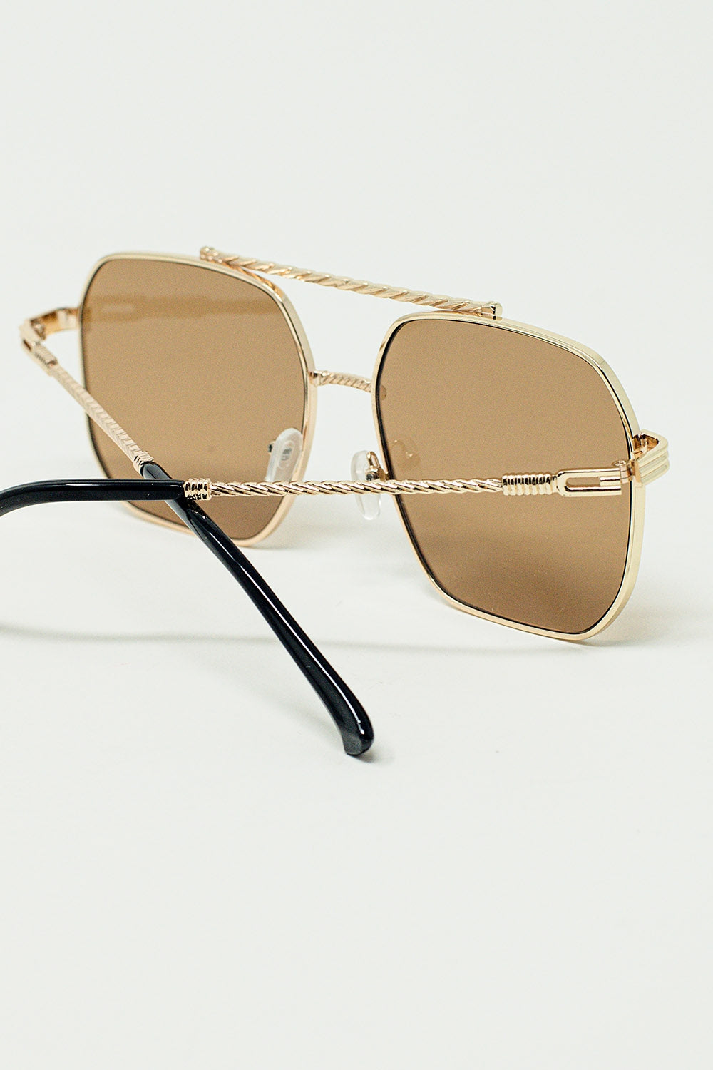 gold square frame sunglasses with brown lenses - Sunglasses