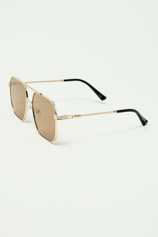 gold square frame sunglasses with brown lenses - Sunglasses