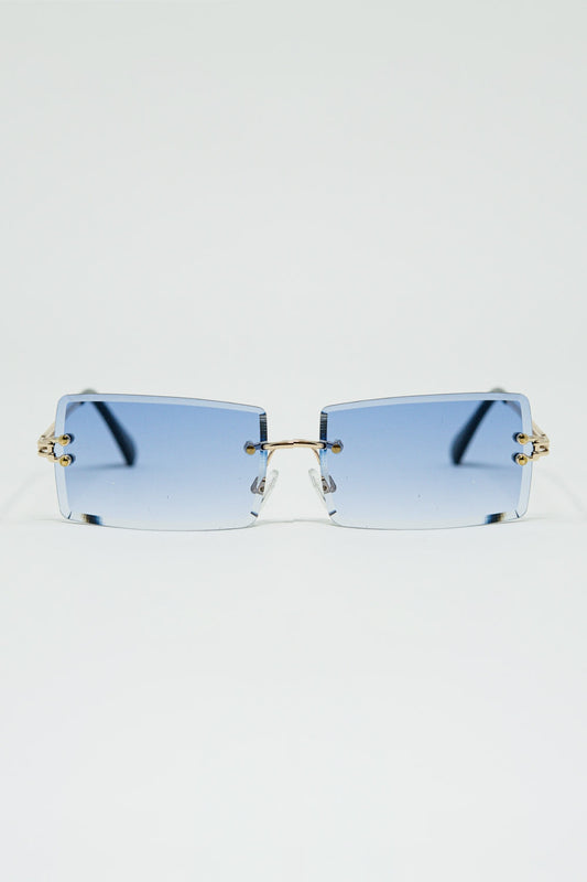 Gold Thin Rimless Square Sunglasses with Purple Lenses - Sunglasses
