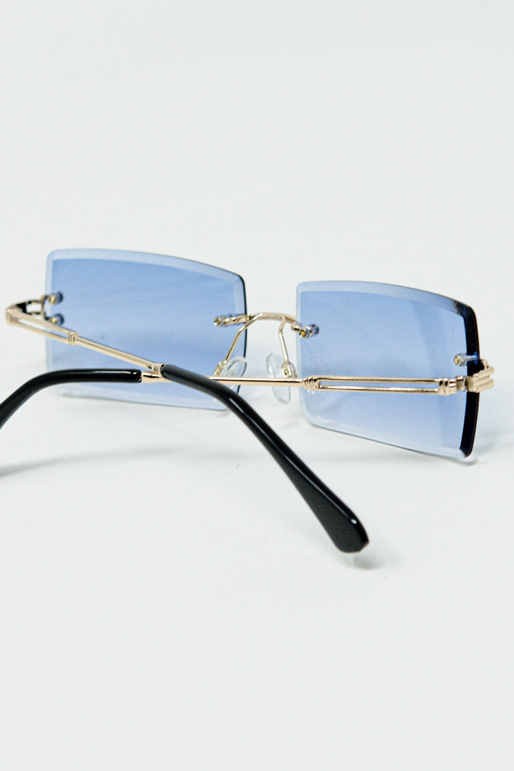 Gold Thin Rimless Square Sunglasses with Purple Lenses - Sunglasses