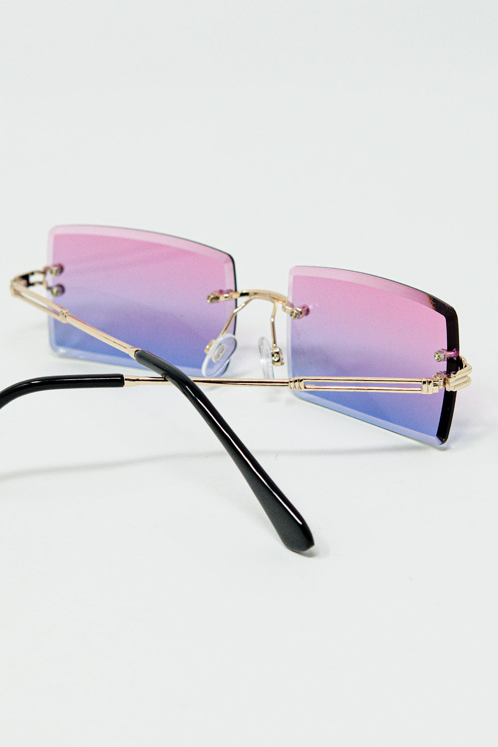 Gold Thin Rimless Square Sunglasses with Purple to Pink Gradient Lenses - Sunglasses