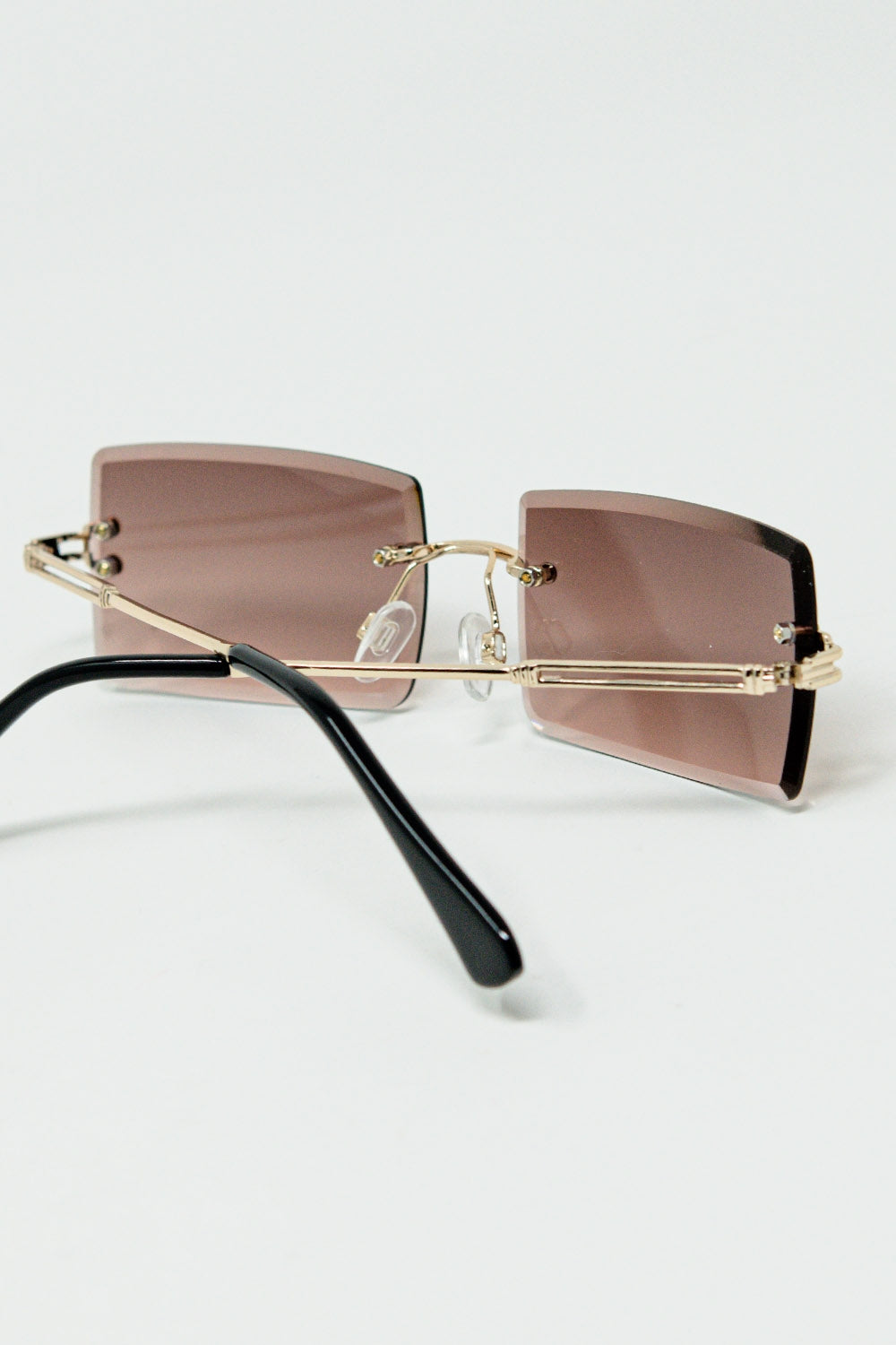 Gold Thin Rimless Square Sunglasses with Soft Brown Gradient Lenses - Sunglasses