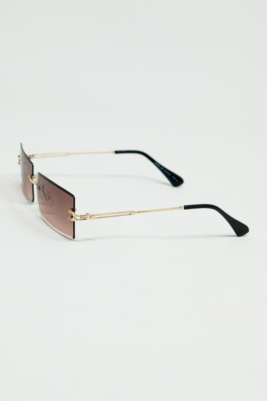 Gold Thin Rimless Square Sunglasses with Soft Brown Gradient Lenses - Sunglasses