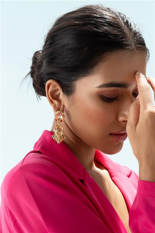 Sahi London Golden Drop Statement Earring with Pearl - EARRINGS