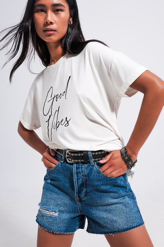 Good Vibes slogan tee in white - T-shirts