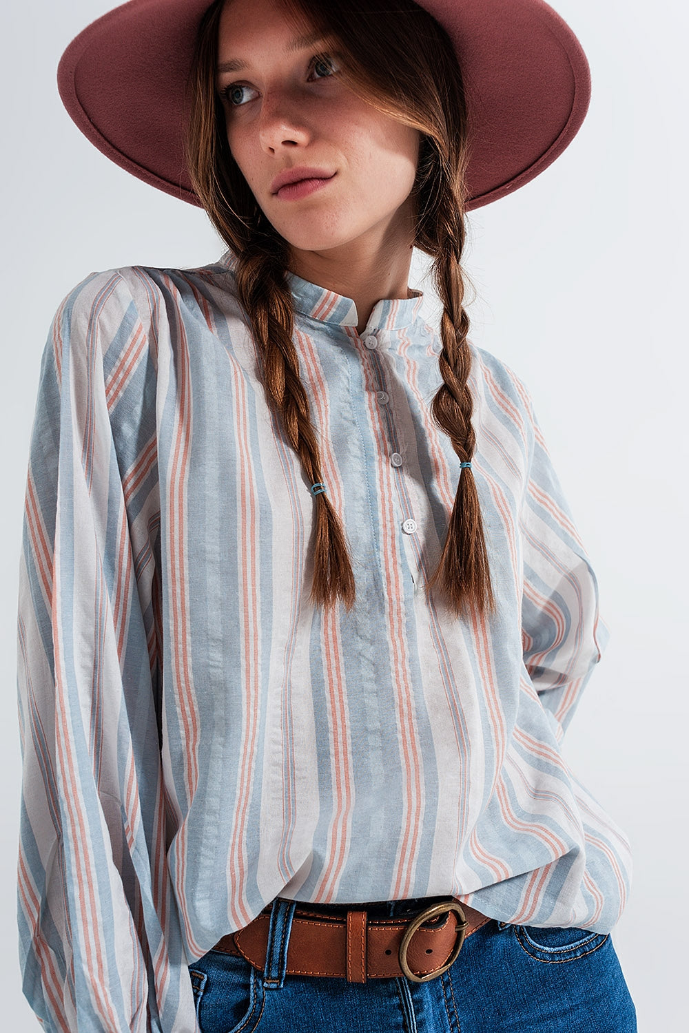Grandad shirt in blue stripe - Shirts