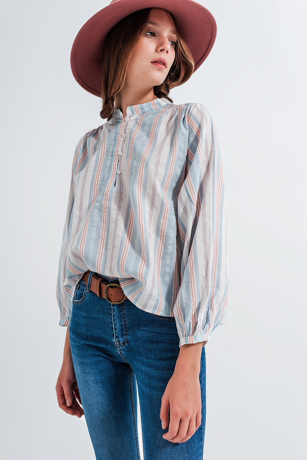 Grandad shirt in blue stripe - Shirts