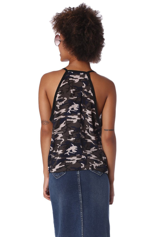 Gray camo print dip hem top - Tops