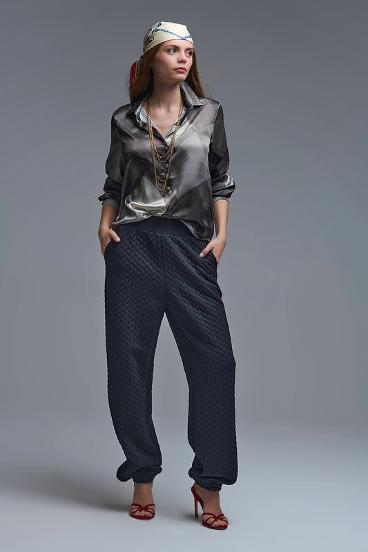 gray satin shirt with geometric print - Shirts