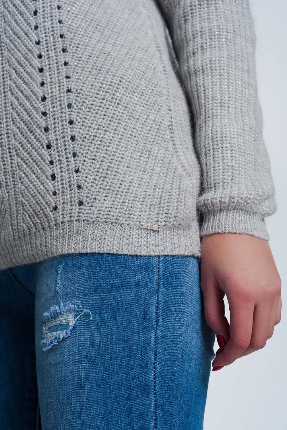 Gray sweater with knitted stripe detail - Jumpers