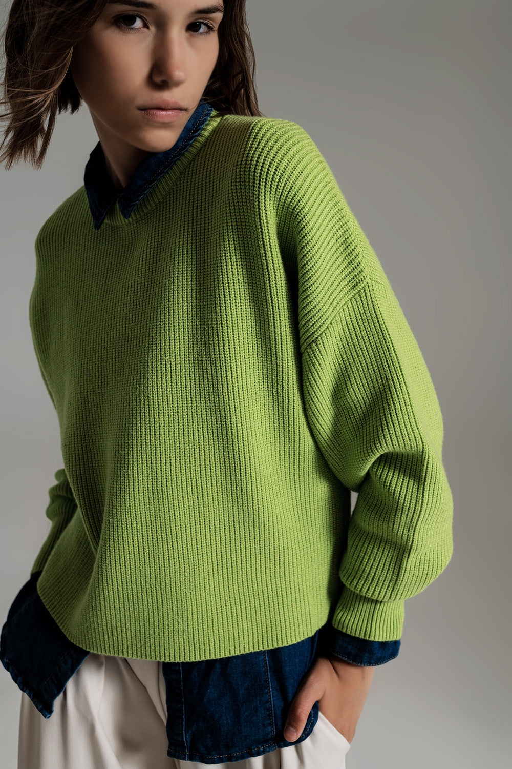green chunky knitted relaxed Jumper - Jumpers