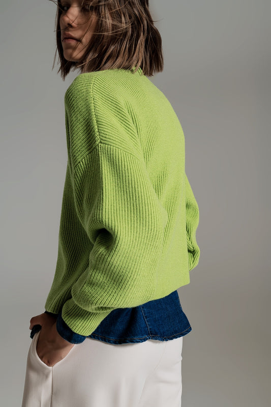 green chunky knitted relaxed Jumper - Jumpers