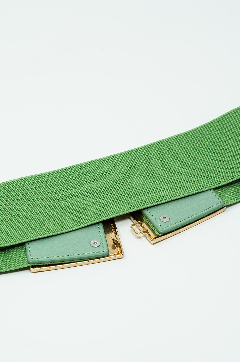 Green Elastic Belt With Squared Marbled Buckles And Gold Details - Belts