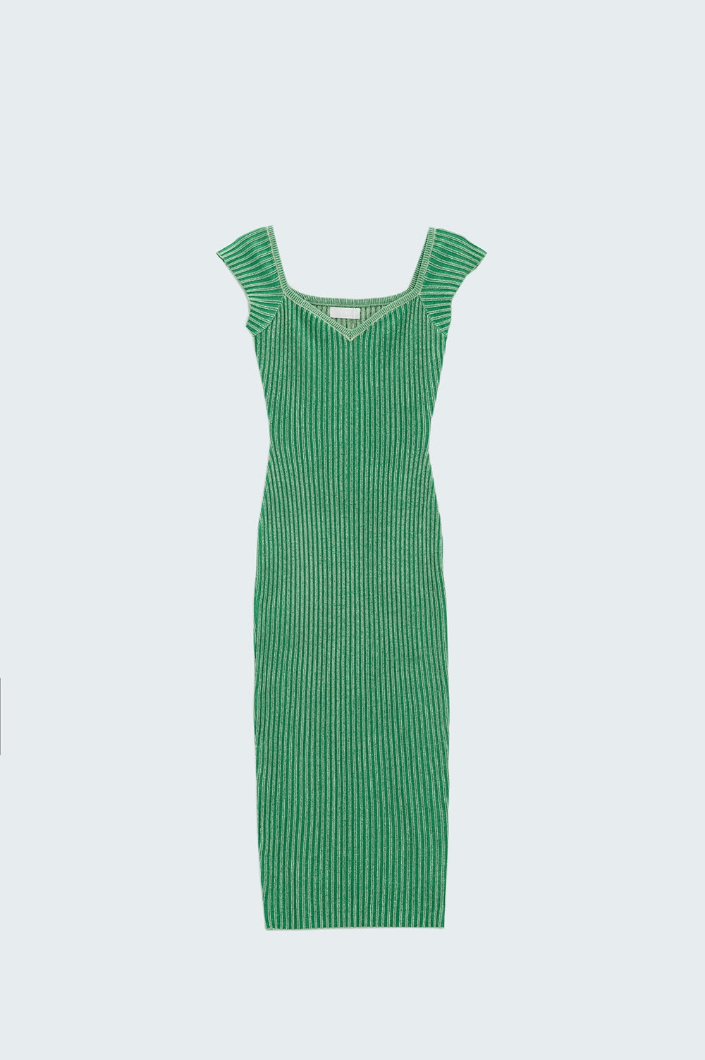 Green Midi Thick Rib Bodycon Dress With Cap Sleeves - Dresses