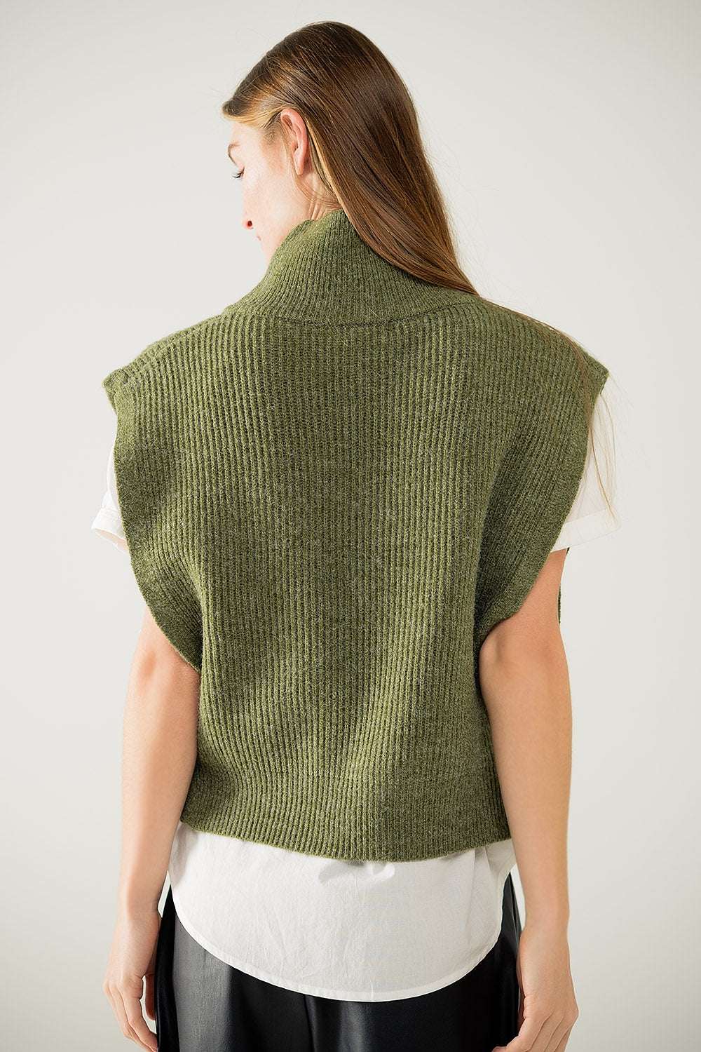 Green sleeveless turtleneck sweater with zipper closure - Jumpers