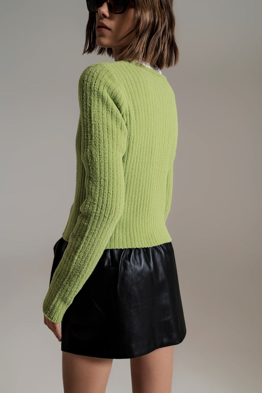 green super soft fluffy knit cardigan - Cardigans
