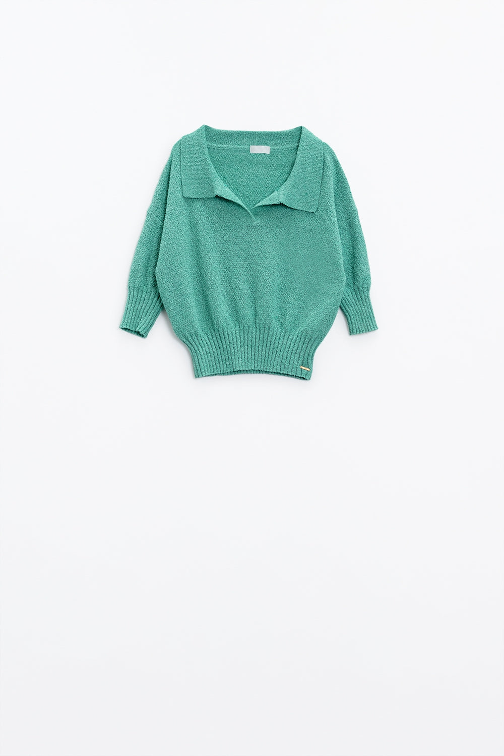 Green sweater with 3/4 sleeves and polo collar - Polos