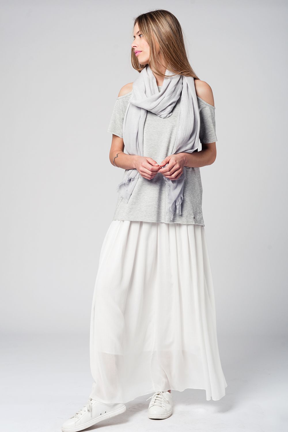 Grey cold shoulder top - Tops
