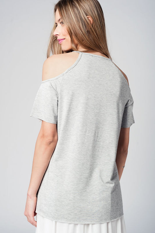 Grey cold shoulder top - Tops