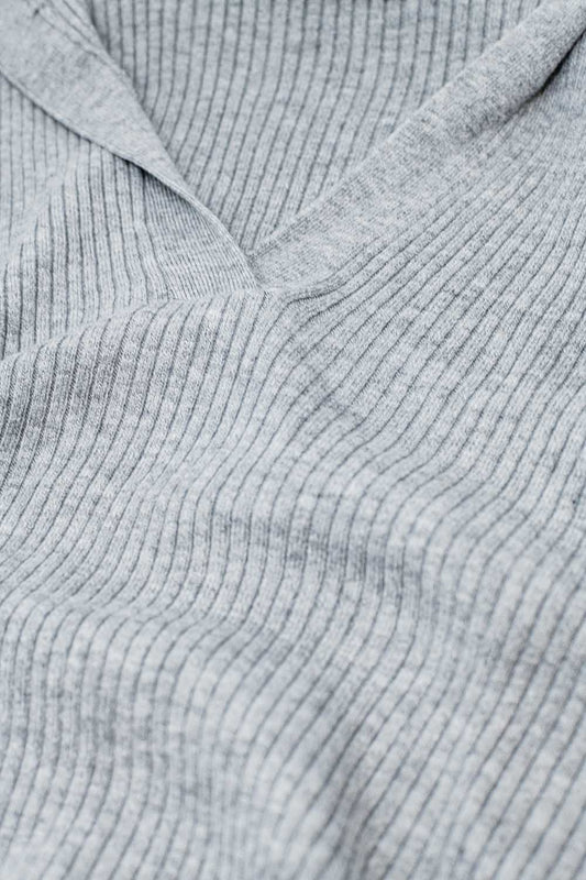 Grey Collared Rib sweater With Long Sleeves - Jumpers