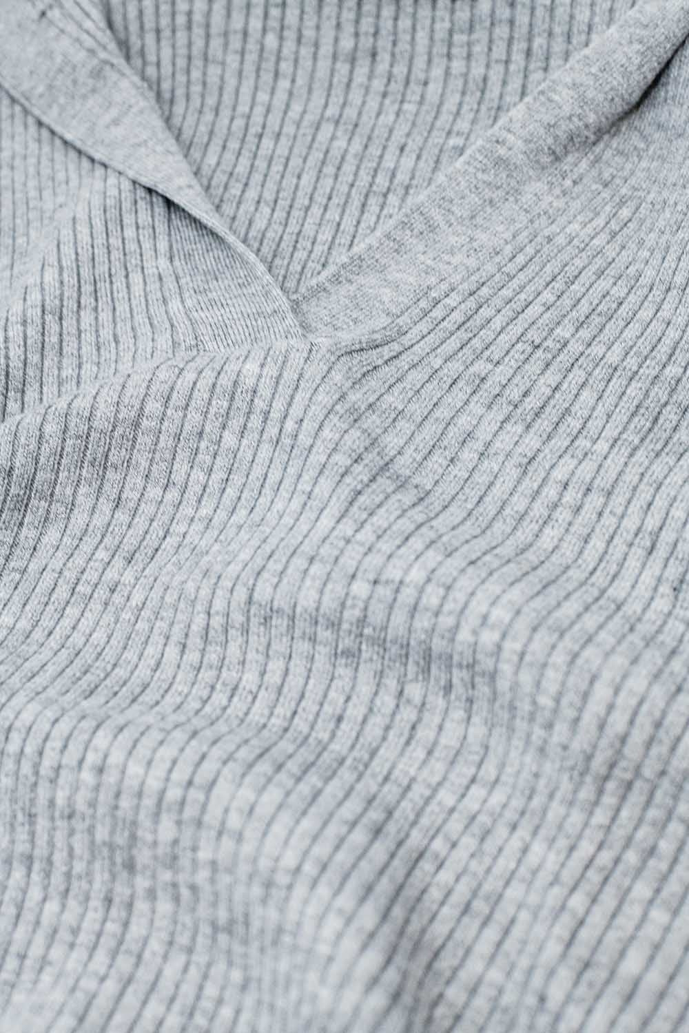 Grey Collared Rib Top With Long Sleeves - Jumpers