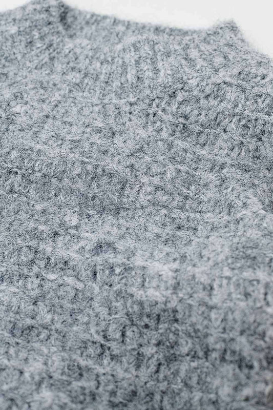 Grey Oversized Knit Sweater with balloon Sleeves - Jumpers